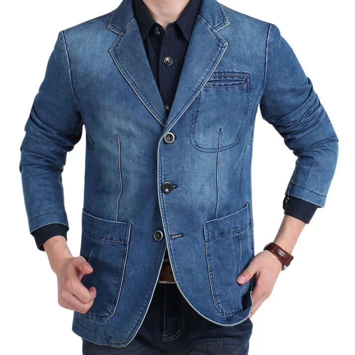Mäns Denim Blazer Trendig och Formell 1