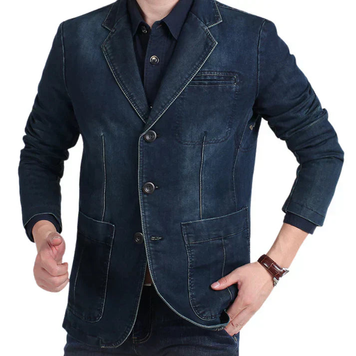 Mäns Denim Blazer Trendig och Formell 4