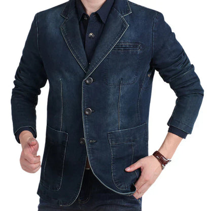 Mäns Denim Blazer Trendig och Formell 4