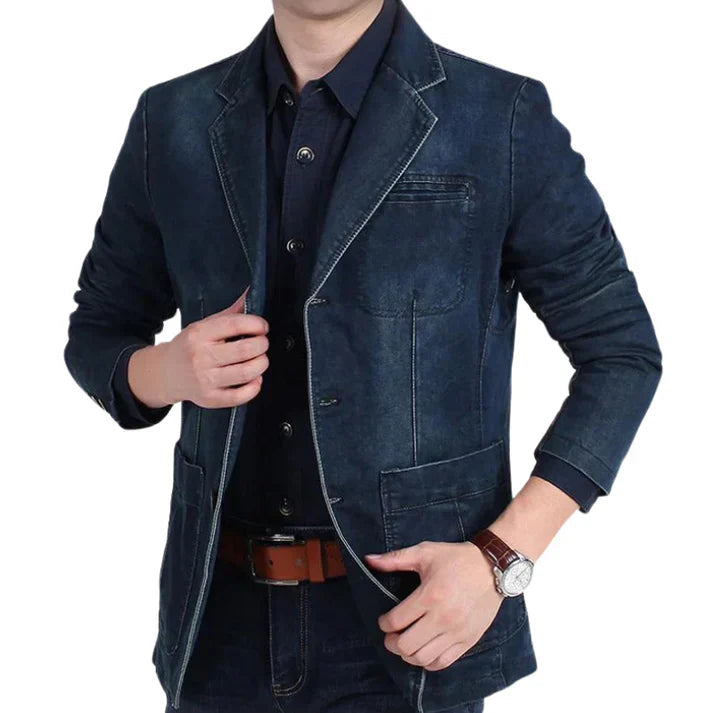 Mäns Denim Blazer Trendig och Formell 5