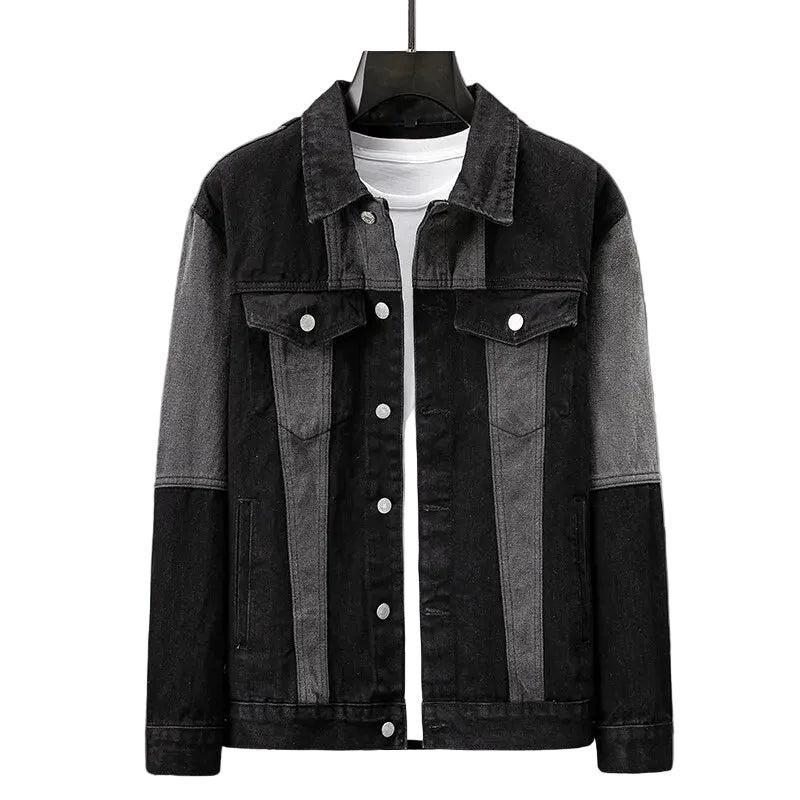 Mäns Denimjacka Med Delad Panel Avslappnad Stil 0