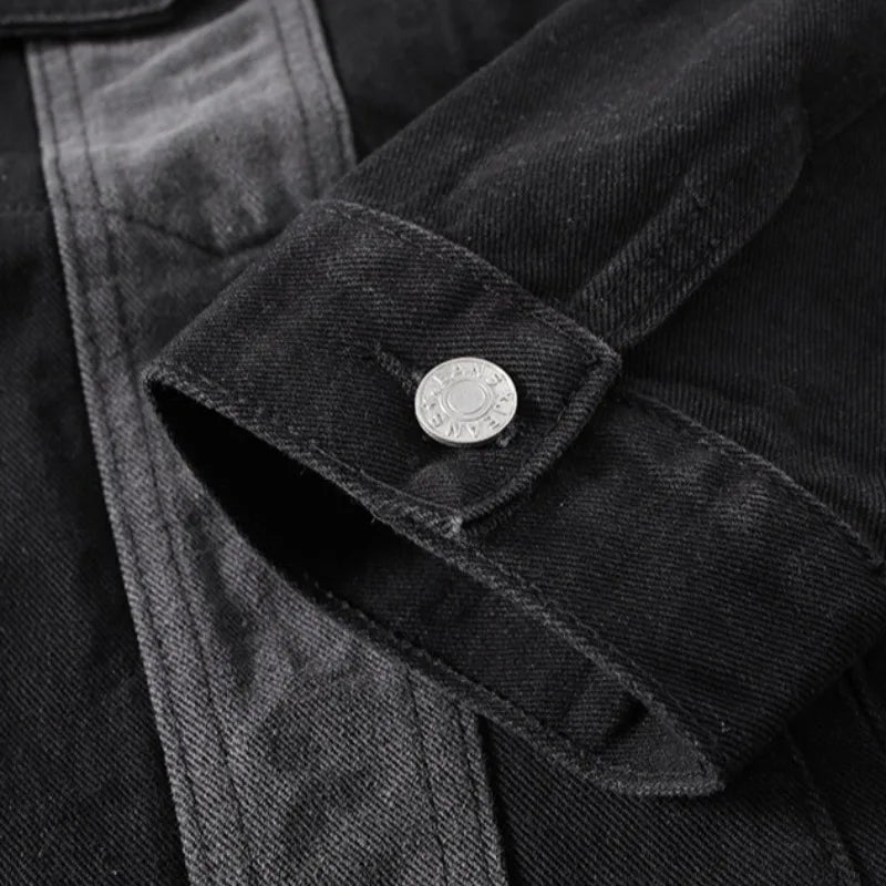 Mäns Denimjacka Med Delad Panel Avslappnad Stil 3