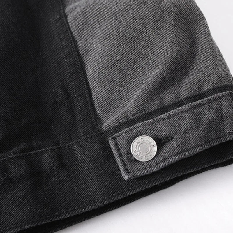 Mäns Denimjacka Med Delad Panel Avslappnad Stil 5