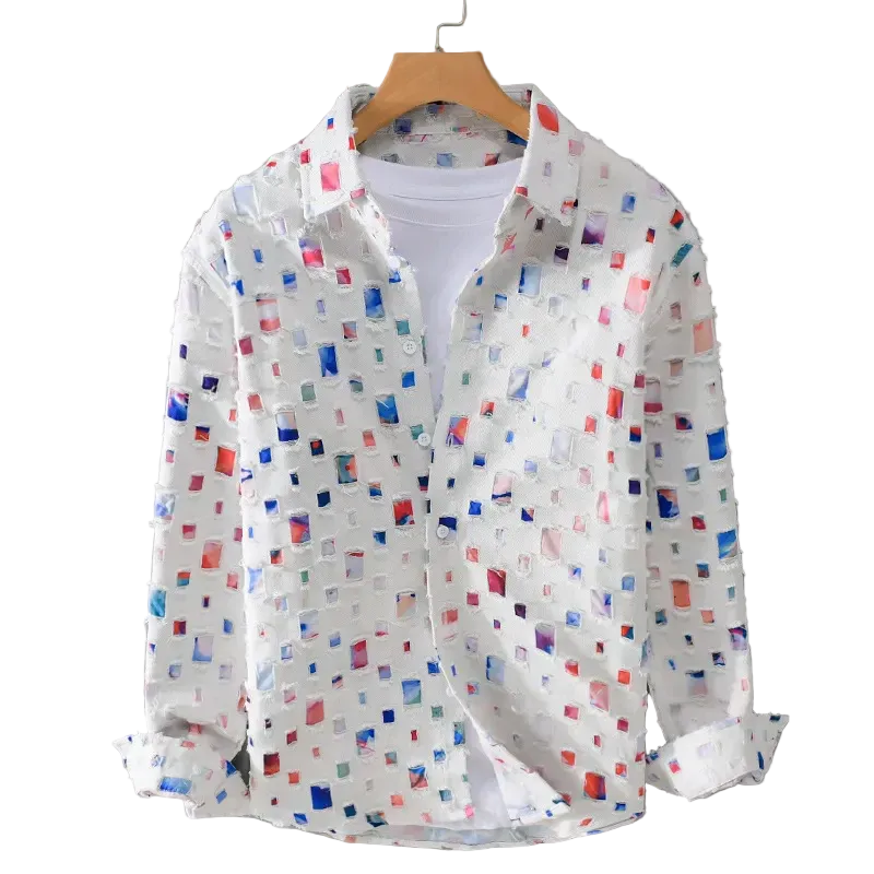 Mäns Denimskjorta Mångsidig Stil Med Slitna Detaljer 0