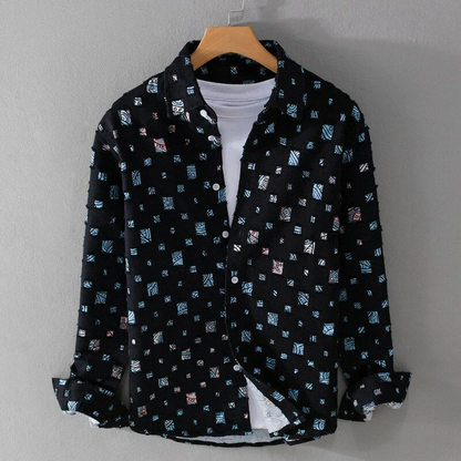 Mäns Denimskjorta Mångsidig Stil Med Slitna Detaljer 1