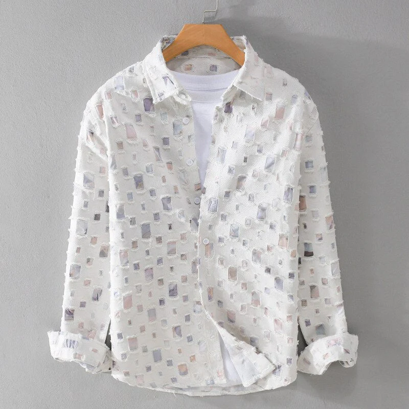 Mäns Denimskjorta Mångsidig Stil Med Slitna Detaljer 2