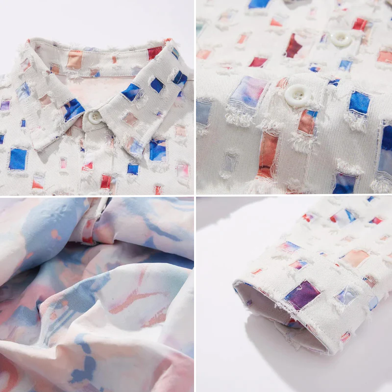 Mäns Denimskjorta Mångsidig Stil Med Slitna Detaljer 4