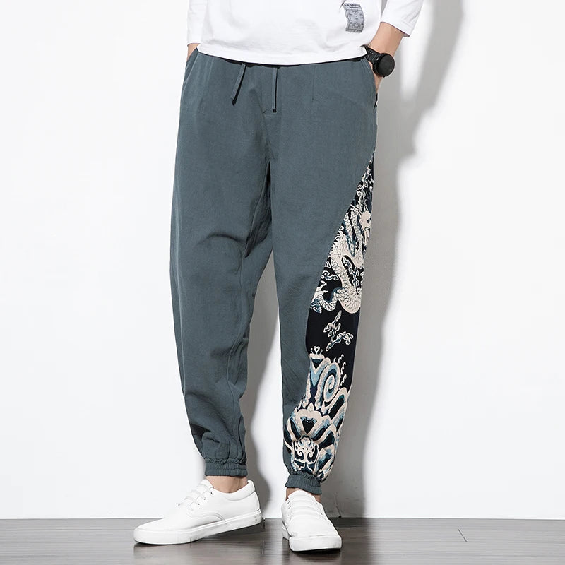 Mäns Harembyxor med Japanskt Drakekonstverk 2