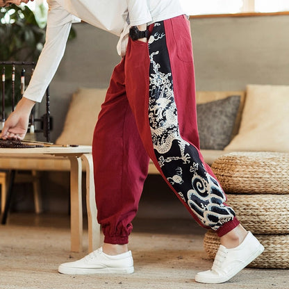 Mäns Harembyxor med Japanskt Drakekonstverk 7