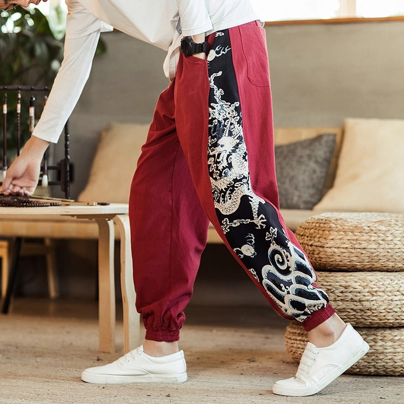 Mäns Harembyxor med Japanskt Drakekonstverk 7