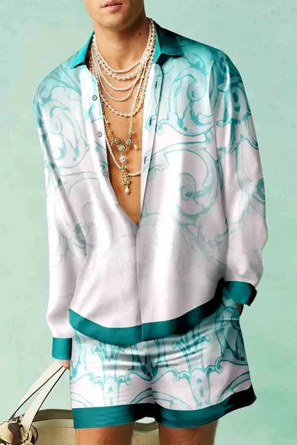 Mäns Hawaii Set Kortärmad Skjorta och Shorts Casual 1