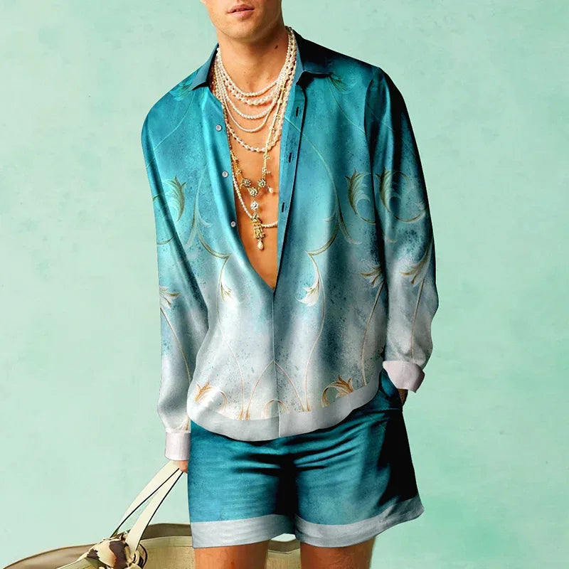Mäns Hawaii Set Kortärmad Skjorta och Shorts Casual 2