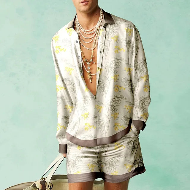Mäns Hawaii Set Kortärmad Skjorta och Shorts Casual 3