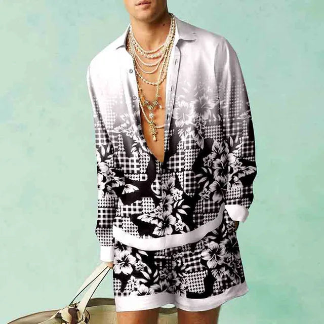 Mäns Hawaii Set Kortärmad Skjorta och Shorts Casual 4
