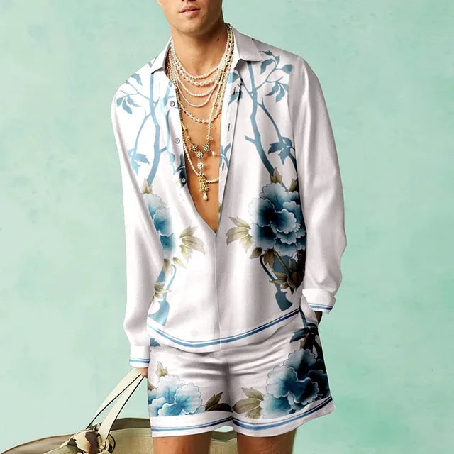 Mäns Hawaii Set Kortärmad Skjorta och Shorts Casual 5