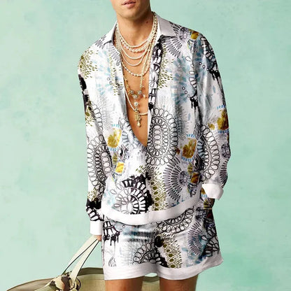 Mäns Hawaii Set Kortärmad Skjorta och Shorts Casual 6