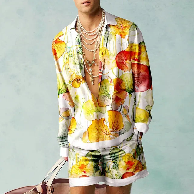 Mäns Hawaii Set Kortärmad Skjorta och Shorts Casual 8