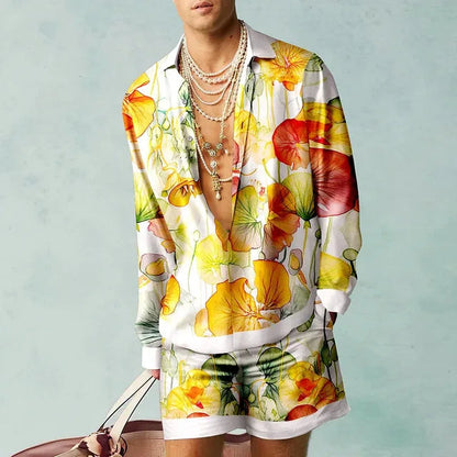 Mäns Hawaii Set Kortärmad Skjorta och Shorts Casual 8