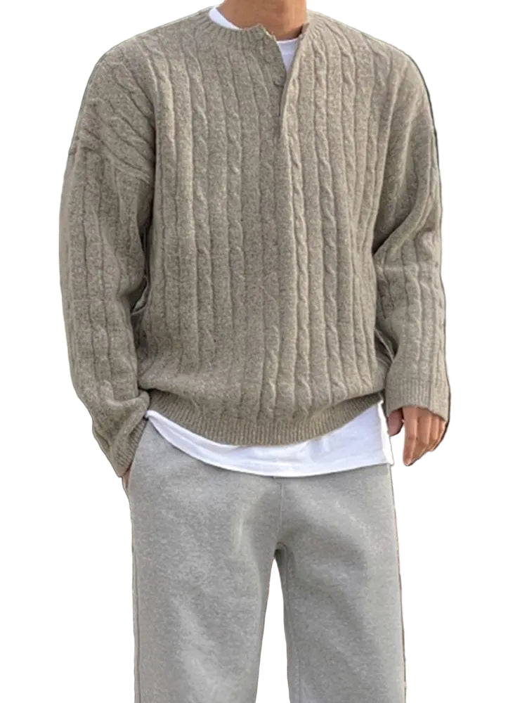 Mäns Henley Pullover Klassisk Stil 0