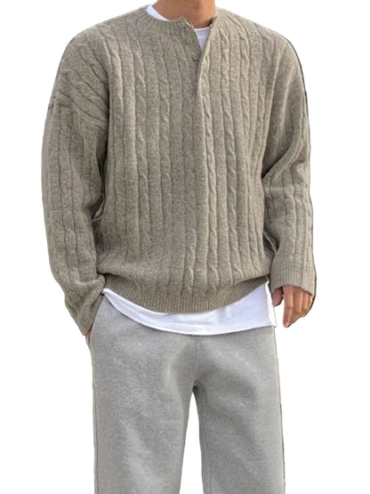 Mäns Henley Pullover Klassisk Stil 0