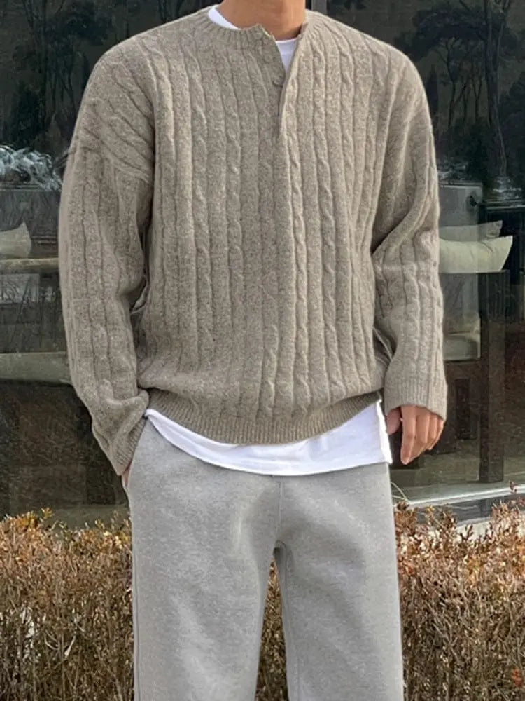 Mäns Henley Pullover Klassisk Stil 1