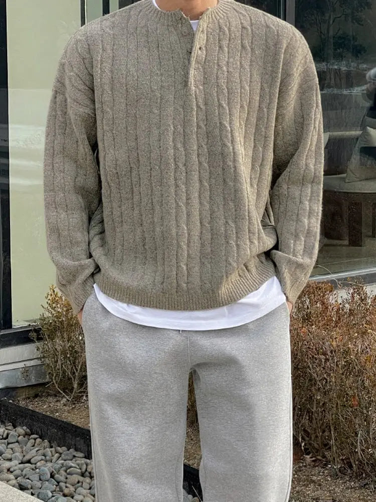 Mäns Henley Pullover Klassisk Stil 3