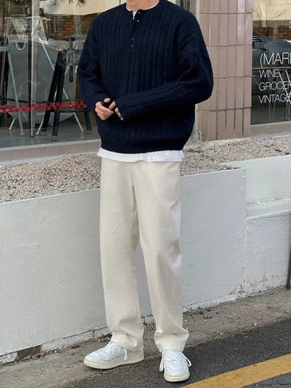 Mäns Henley Pullover Klassisk Stil 4