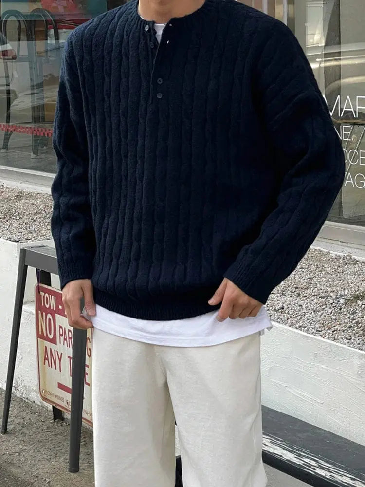 Mäns Henley Pullover Klassisk Stil 5
