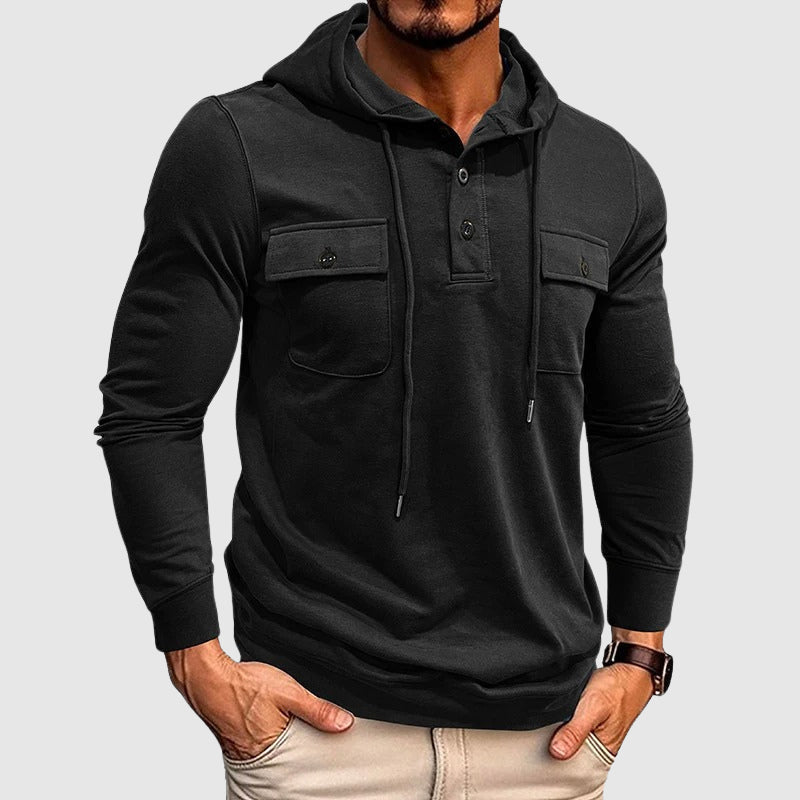 Mäns Hoodie med Knäppning och Dragsko Trendig Design 1