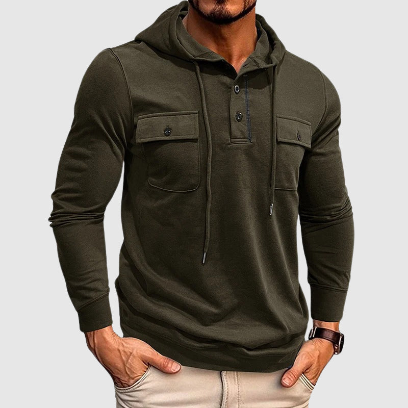 Mäns Hoodie med Knäppning och Dragsko Trendig Design 2