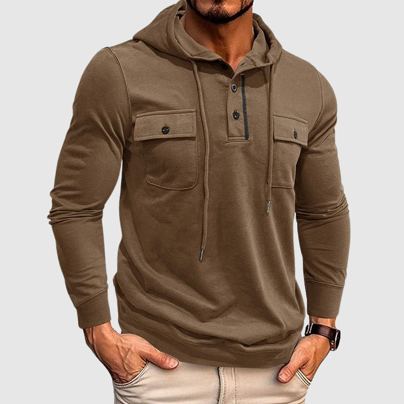 Mäns Hoodie med Knäppning och Dragsko Trendig Design 3