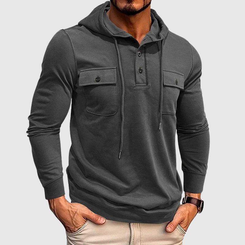 Mäns Hoodie med Knäppning och Dragsko Trendig Design 4