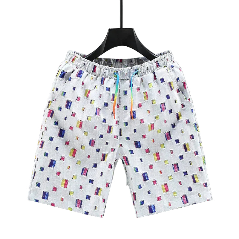 Mäns Jeansshorts Färgglada Slitna 0