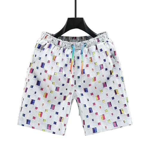 Mäns Jeansshorts Färgglada Slitna 0