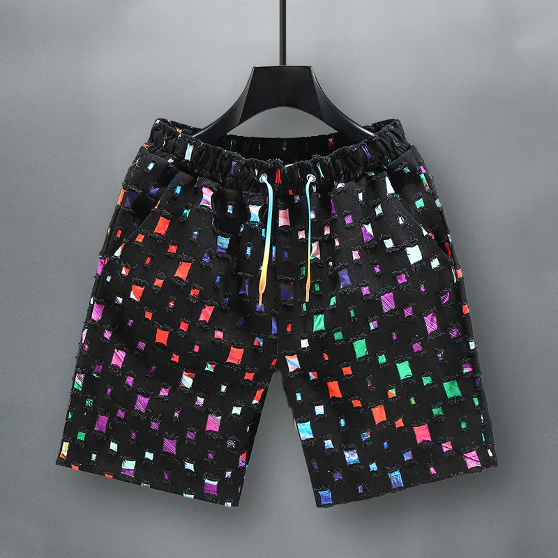 Mäns Jeansshorts Färgglada Slitna 1