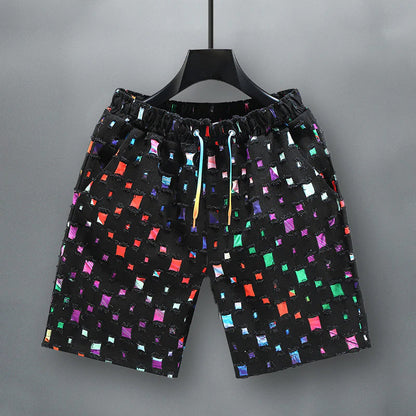 Mäns Jeansshorts Färgglada Slitna 1