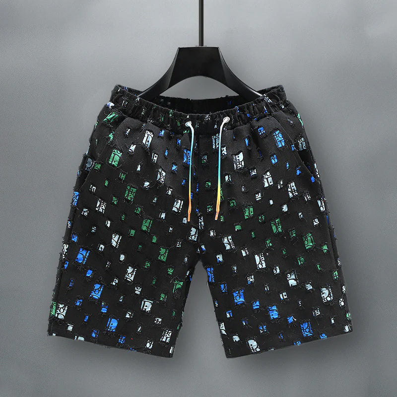 Mäns Jeansshorts Färgglada Slitna 2