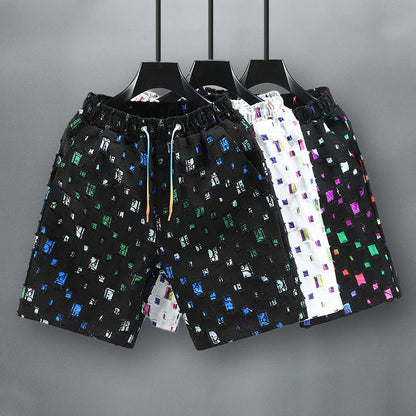 Mäns Jeansshorts Färgglada Slitna 5