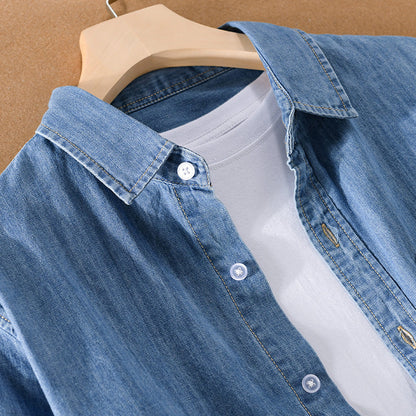 Mäns Jeansskjorta Klassisk Stil Långärmad 2