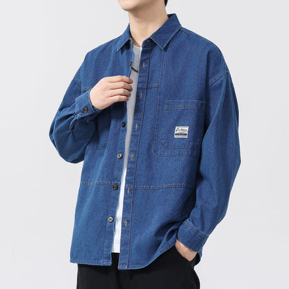 Mäns Jeansskjorta Överdimensionerad Stil 1