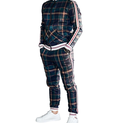 Mäns Joggingträningsoverall Med Rutigt Mönster Sportig Stil 0