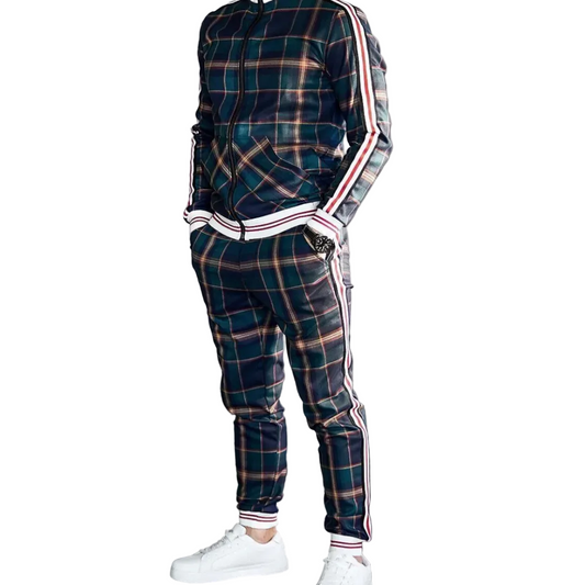 Mäns Joggingträningsoverall Med Rutigt Mönster Sportig Stil 0