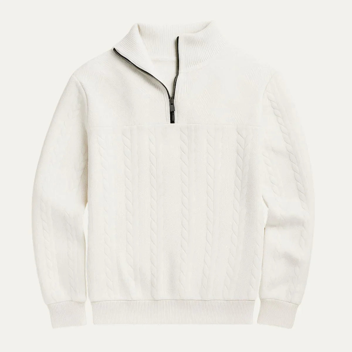 Mäns Kabelstickad Tröja med Halv Dragkedja 5