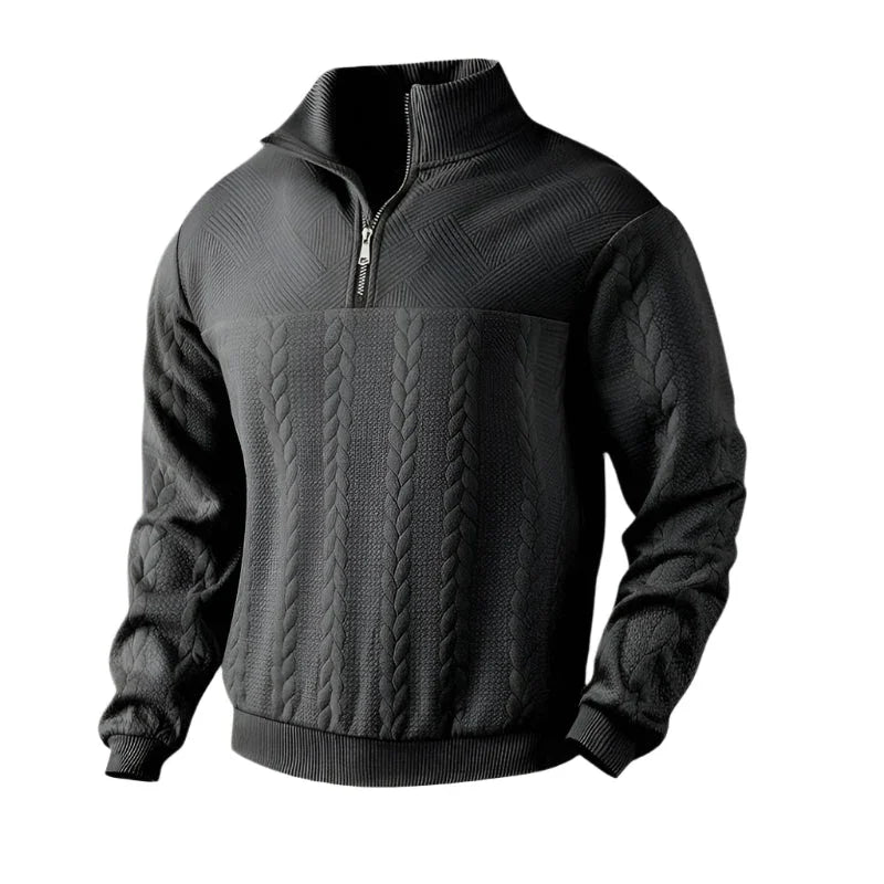 Mäns Kabelstickad Tröja med Halv Dragkedja 8