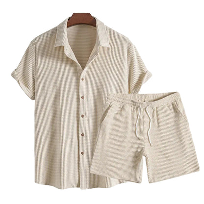 Mäns Kortärmad Skjorta och Shorts Set Avslappnad Stil 0