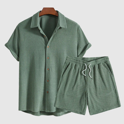 Mäns Kortärmad Skjorta och Shorts Set Avslappnad Stil 1
