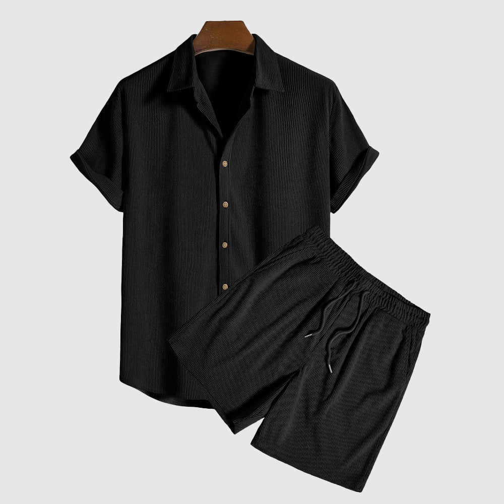 Mäns Kortärmad Skjorta och Shorts Set Avslappnad Stil 2
