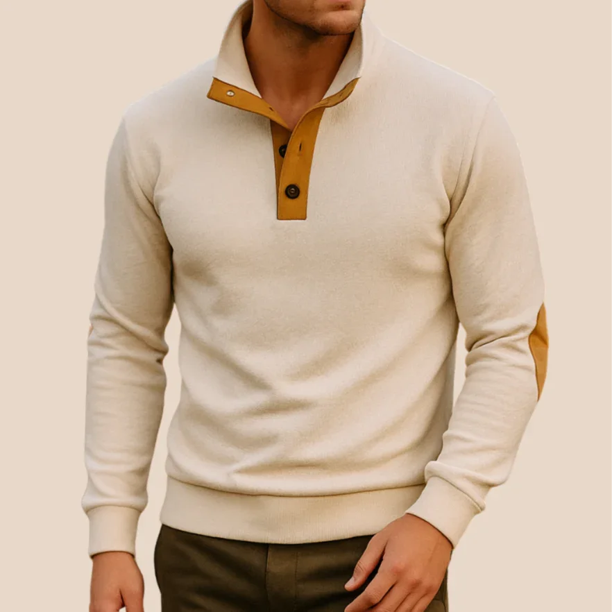 Mäns Kvartströja med Dragkedja och Läderdetaljer 5