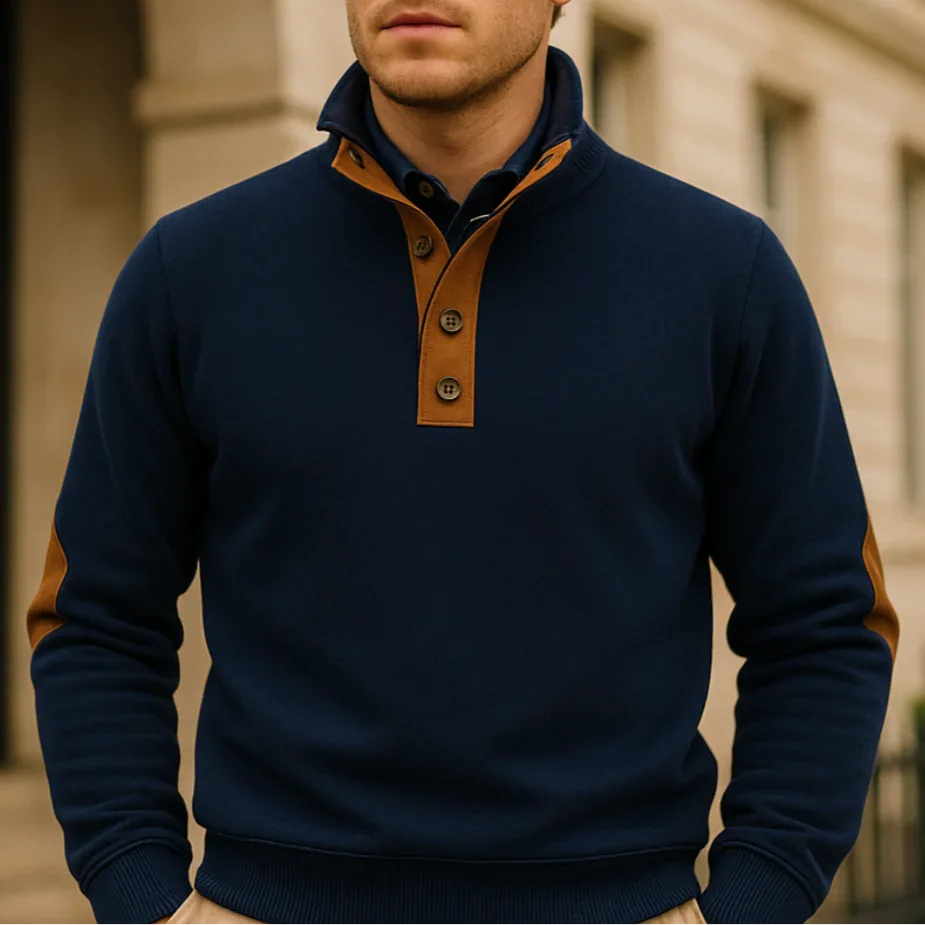 Mäns Kvartströja med Dragkedja och Läderdetaljer 7