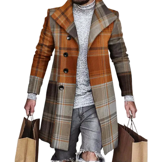 Mäns Lång Vinterjacka Rutig Design För Kalla Dagar 0